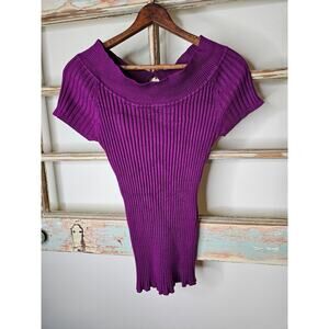 Y2K Stretchy Ribbed Boatneck Magenta Top Ladies size large